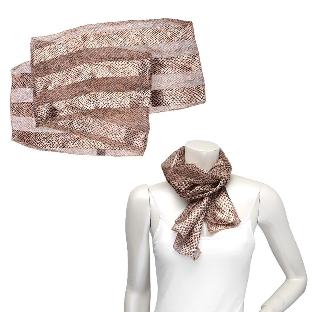 Satin Sheer Snake Print Scarf Shiny Glossy Reptile Design Brown Black